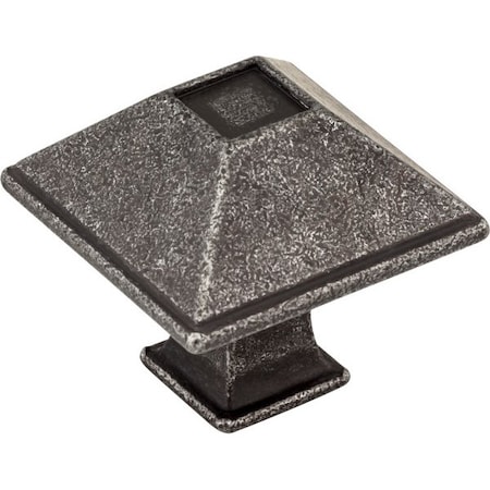 Jeffrey Alexander 1-1/4" Overall Length Distressed Antique Silver Square Tahoe Cabinet Knob 602S-SIM